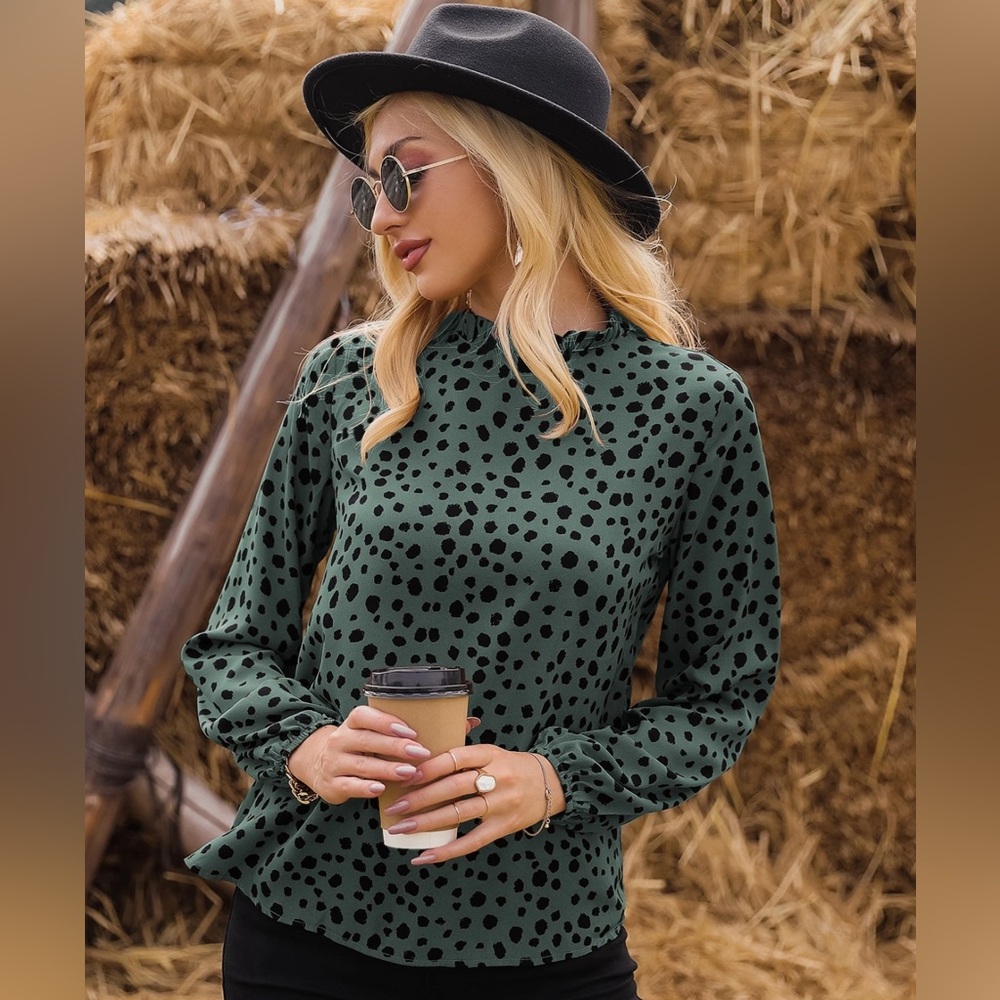 Green and Black Polka Dot Blouse